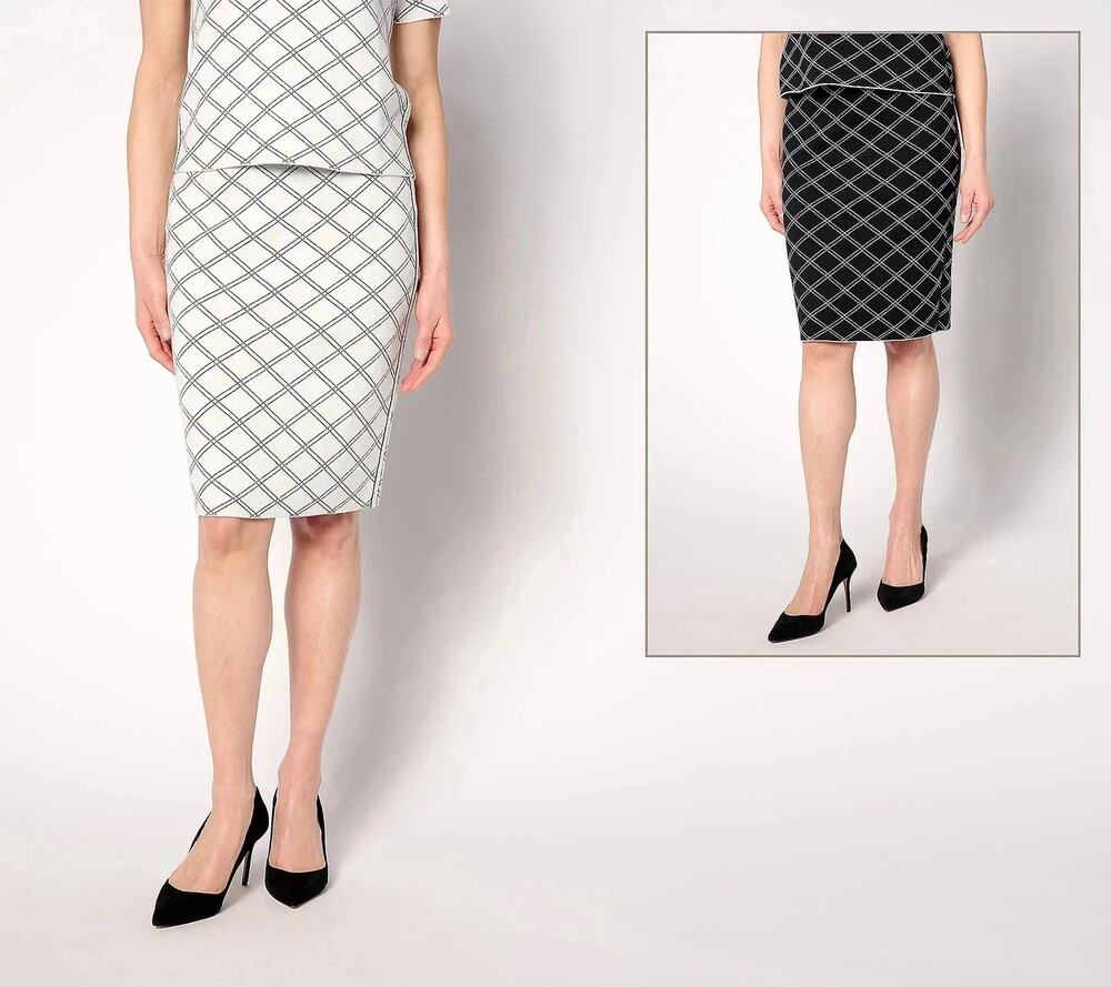Isaac Mizrahi Pencil Skirt Womens 3X Petite Reversible Jacquard Sweater Knit